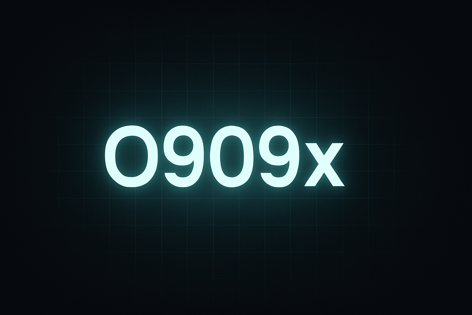 Sleek dark hero with a soft aqua glow and subtle grid pattern, featuring a bold centered O909x wordmark.